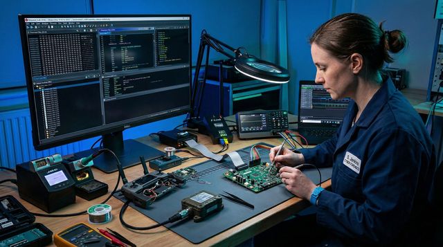 Embedded systems forensic analyst performing chip-off extraction and JTAG debugging