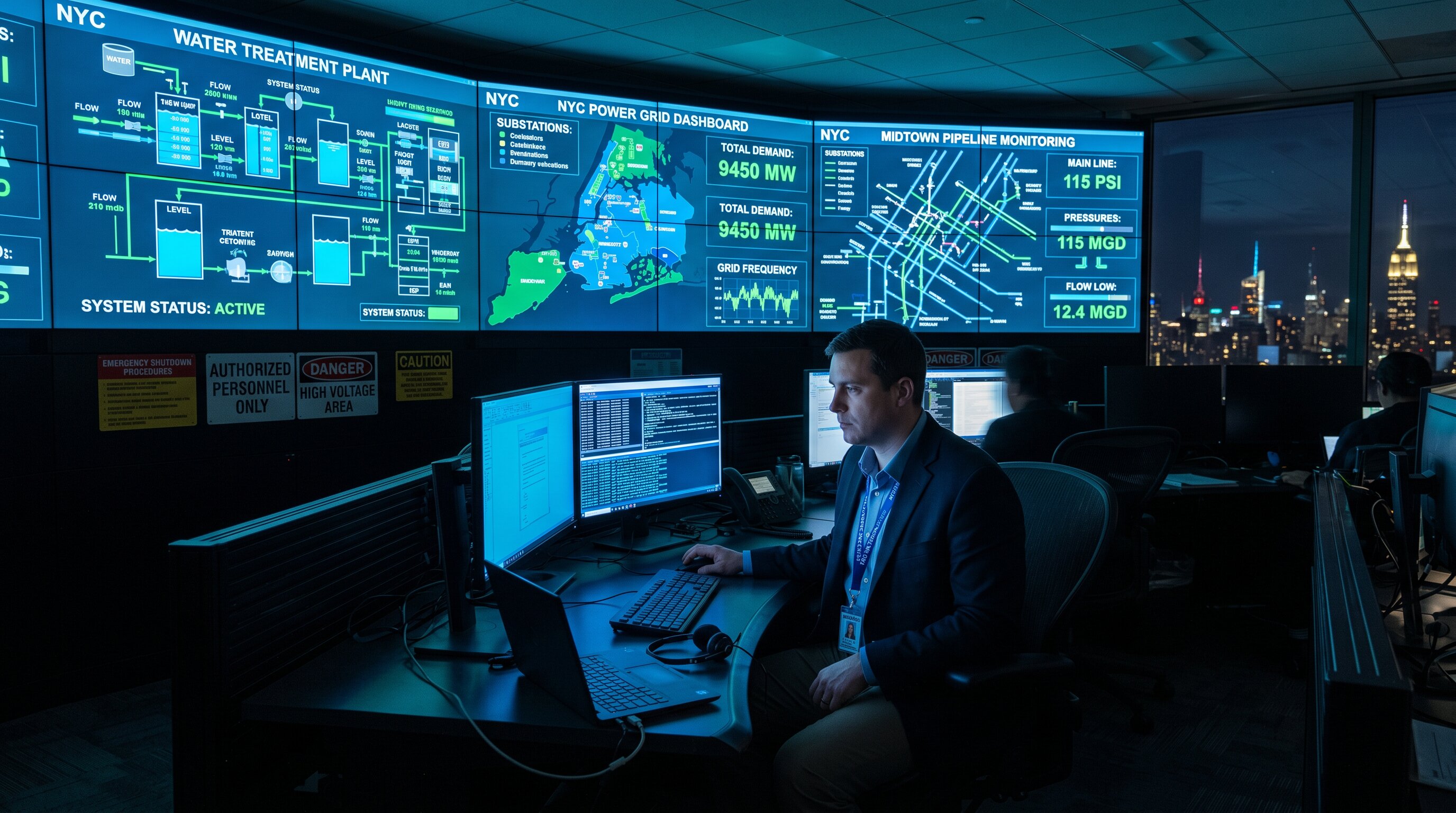 NYCF examiner reviewing SCADA system logs and PLC ladder logic on industrial workstation for New York litigation support